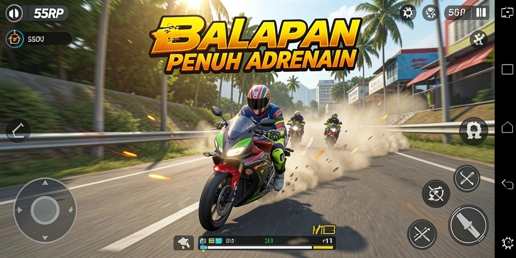 Tampilan gameplay balapan motor yang seru dan menegangkan.
