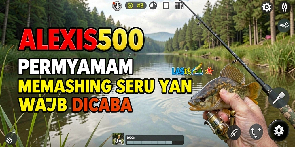 Screenshot gameplay ALEXIS500 menampilkan aksi memancing yang seru dan grafis yang indah.