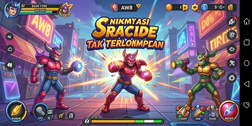 Screenshot utama AW8 menampilkan gameplay seru dan penuh aksi.