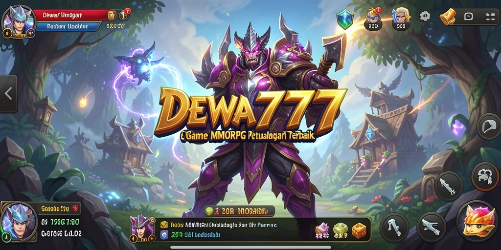 Screenshot gameplay DEWA777 menampilkan pertempuran epik di dunia fantasi.