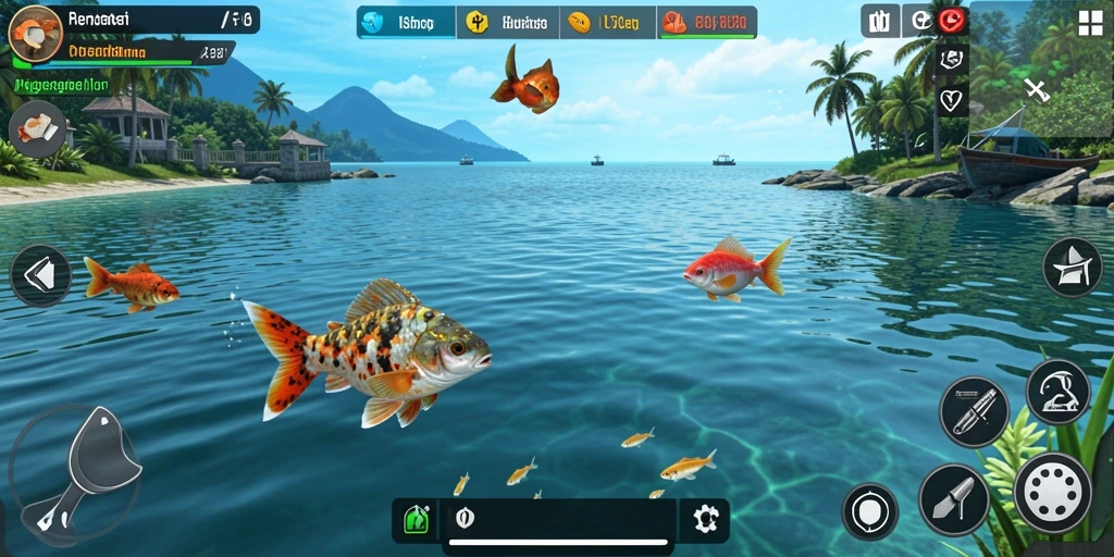 Tampilan gameplay F08 yang menunjukkan keseruan memancing di berbagai lokasi.