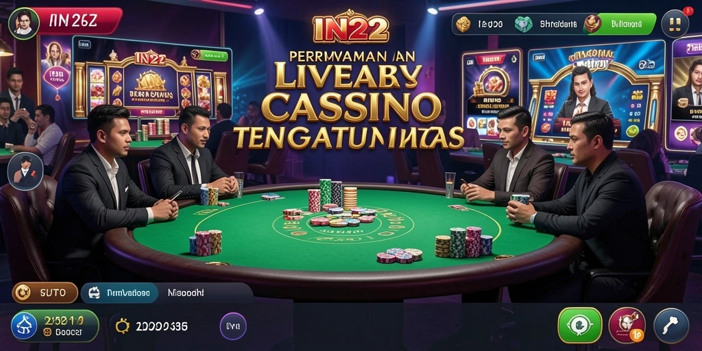 Screenshot IN22 menampilkan dealer langsung dalam permainan Live Casino.