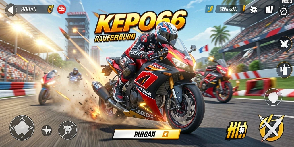 Tangkapan layar gameplay KEPO66 dengan aksi balap motor mendebarkan.