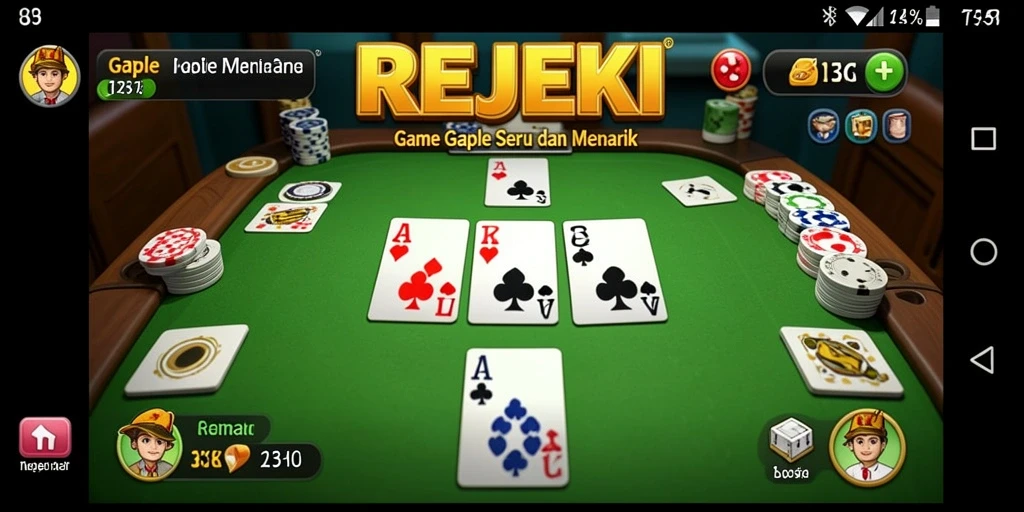 Screenshot gameplay REJEKI yang menunjukkan kartu Gaple yang menarik.