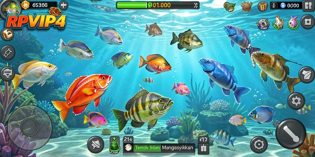 Tampilan gameplay RPVIP4 yang menarik dengan aksi menangkap ikan.
