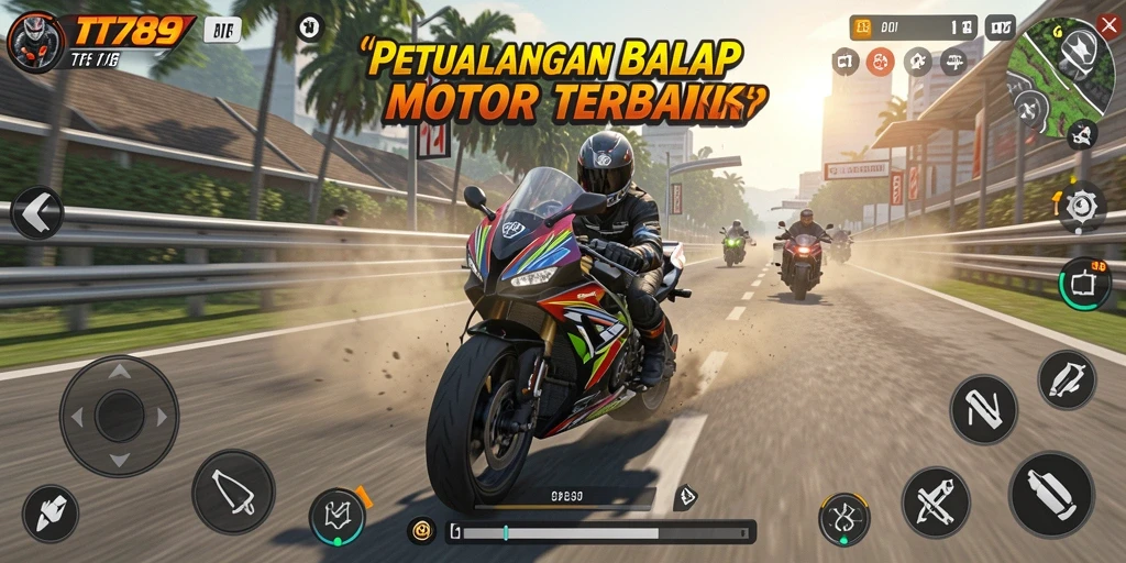 Screenshot menampilkan aksi balapan motor yang seru di TT789.